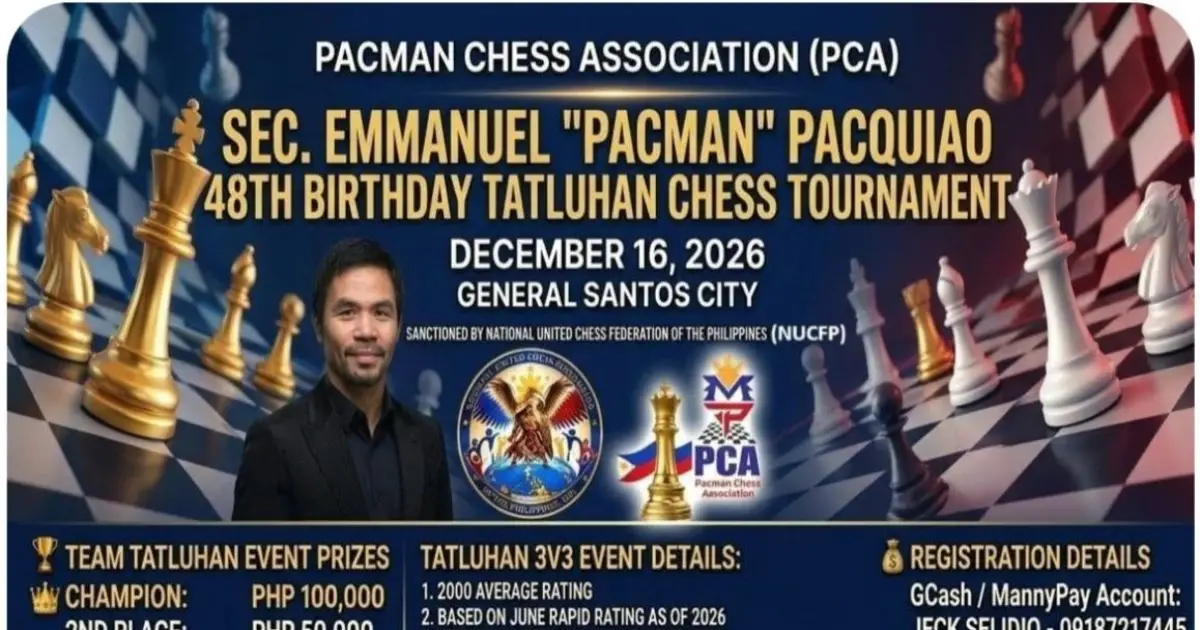 Sec. Emmanuel "Pacman" Pacquiao 48th Birthday Tatluhan Chess Tournament poster