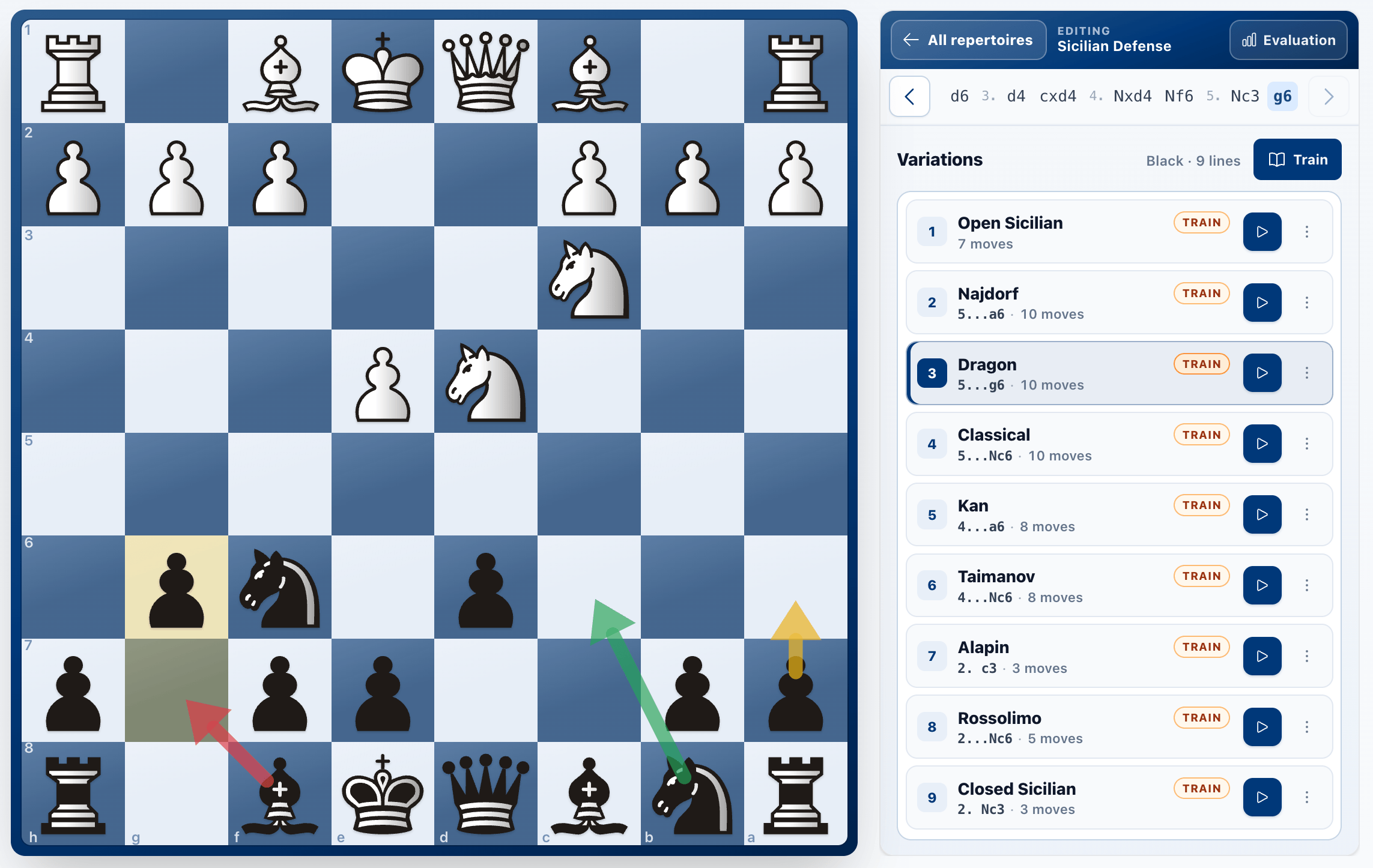 Practice opening repertoire lines — Sicilian Defense Dragon variation training on Chess Tournaments PH
